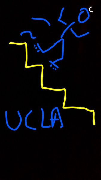 My friend's artistic rendering of me skating (or falling?) down UCLA's stairs.